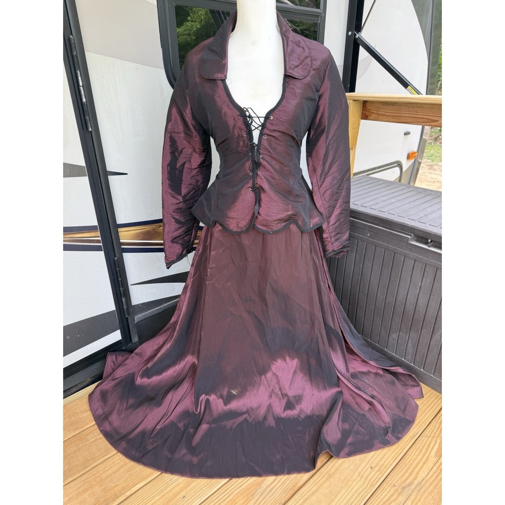 Vintage Maroon Taffeta Bodice And Skirt Set Iridescent Whimsigoth Steampunk